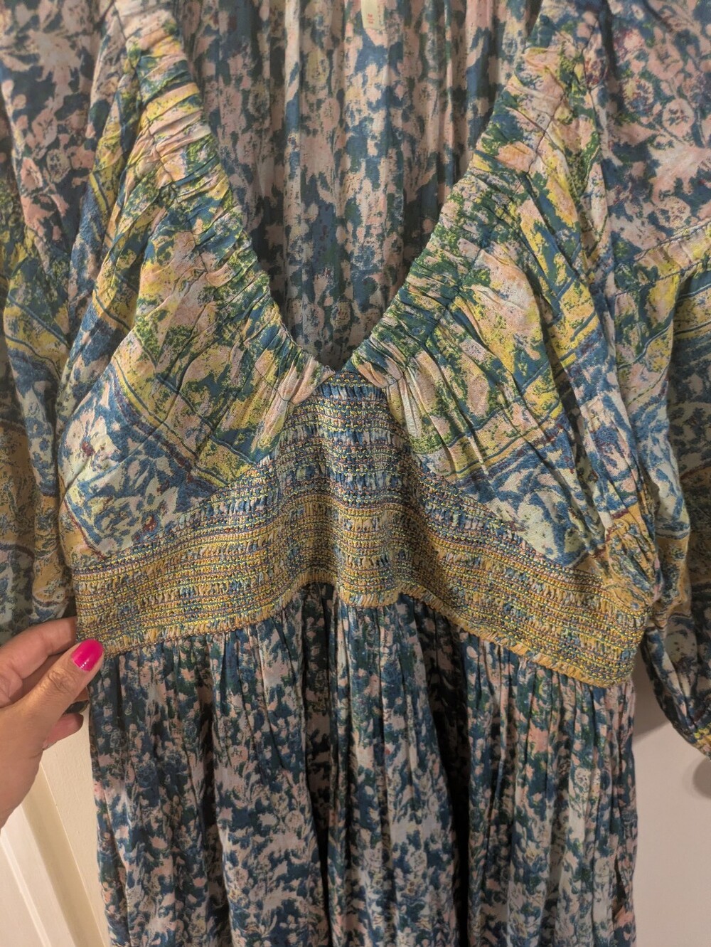 Free People Blue and Green Border Floral Maxi Dress - Picture 4 of 7